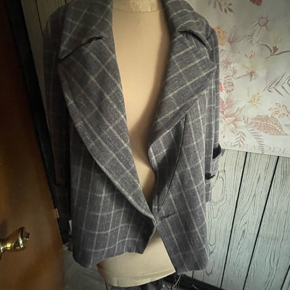 Kensie grey window pane doubled breasted lightweight jacket in size 10 - Picture 16 of 16